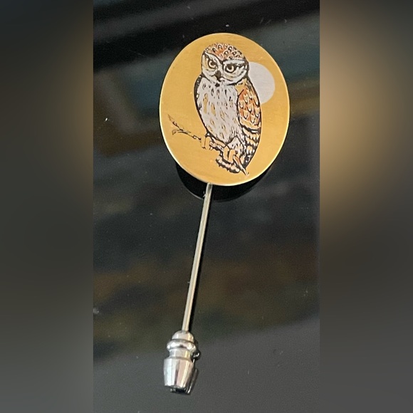 3 for $30 Vintage Reed & Barton Damascene Silver Gold Tone Owl Stick Pin Signed - Picture 4 of 8
